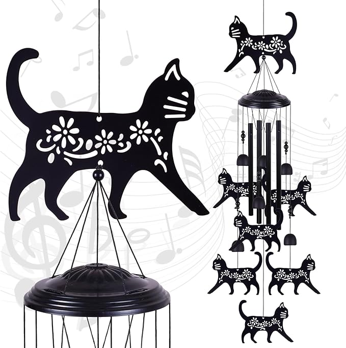 Outdoor Cats Wind Chimes Decoration, Mobile Wind Catcher, Retro Cat Wind Bells, Memorial Wind Chime, Blessing Windchime for Home, Balcony, Yard, Room, Xmas, Party, Indoor, Garden Decor, Gifts for Mom