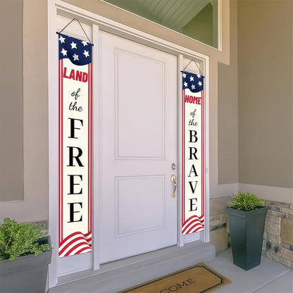 BlissYard 2Pcs Patriotic Themed Door Banners 4th of July Decorations Memorial Day Banner Hanging Porch Signs Banners for Independence Veterans Labor Day for Front Yard Indoor Outdoor Supplies