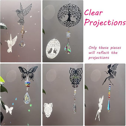 Crystal Suncatchers with Prisms Hanging Window Sun Catcher Decor Indoor Rainbow Maker Ornament Owl Hummingbird Butterfly Prism Suncatchers Gift, Pack of 5 (Silver)