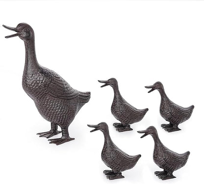 Sungmor Vintage Cast Iron Duck Garden Statue - 15.7" Tall Heavy Duty Outdoor Mother Duck Figurine, Rustic Animal Sculpture for Lawn, Patio, Yard - Antique Brown Finish, Farmhouse Home Decoration