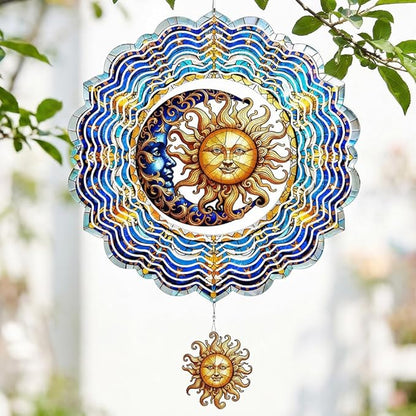 Sun and Moon Wind Spinners Outdoor Hanging - 12 inch Sun Outdoor Metal Decor Birthday Gifts for Women Mom Grandma,3D Wind Sculptures Art for Yard and Garden Patio Lawn Balcony Porch Decorations
