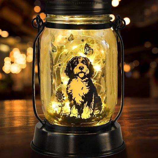 Portuguese Water Dog Gifts for Women/Men Portuguese Water Dog Solar Lanterns Mom Birthday Pet Lovers Lantern Pet Loss Memorial Lights Solar Garden Decoration for Yard, Patio,Backyard,Porch Lights