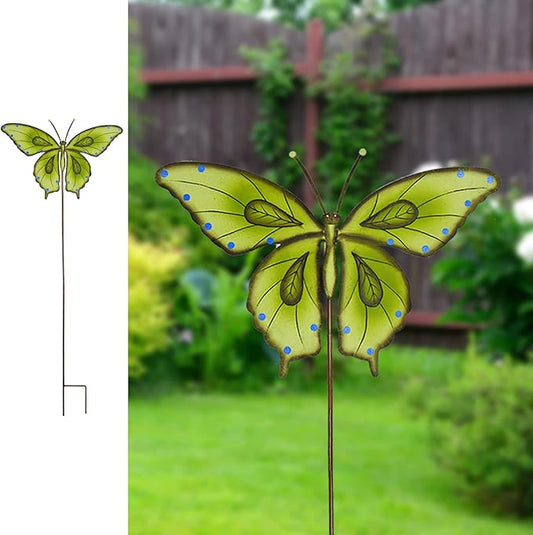 Metal Garden Stakes Spring Yard Sign Decorative Plant Stake Lawn Art Patio Decor Pathway Ornaments Indoor Outdoor Decoration (Green Butterfly)