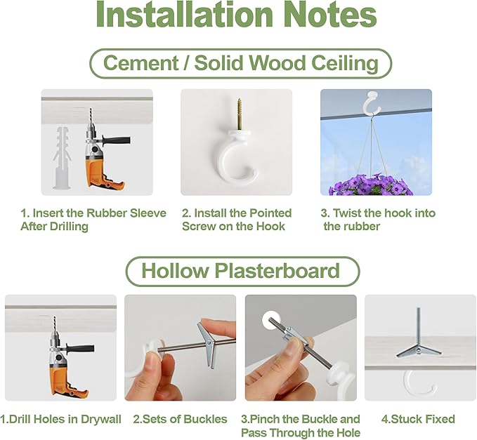 Aidoclip 4pcs Ceiling Hooks for Hanging Plants,Hanging Lights Metal Small Hooks,Indoor Outdoor Wall Heavy Duty Plant Hanger Swag Hook