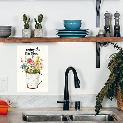 Flowers-Sign Metal-Poster Wall-Art Rustic-Décor, Enjoy the Little Things, Yard Garage Farm Outside Garden Plaque Outdoor for Home Fence 8 X 12 Inch