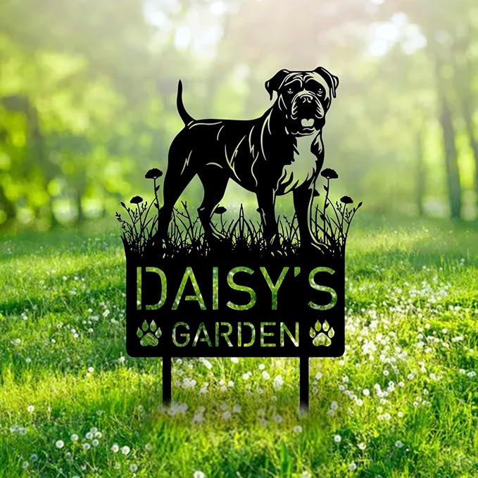 Custom American Bulldog Dog Metal Memorial Garden Stake Personalized Pet Grave Marker Name Sign Remembrance Stake Decor,Memorial Statue Sign for Garden Outdoor Outside Yard Decor Sympathy Dog Loss.