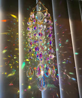 Crystal Sun Catcher Hanging Suncatchers Crystal Prisms Wind Chime Room Decor for Garden Home Windows Decoration (Colorful Gold)