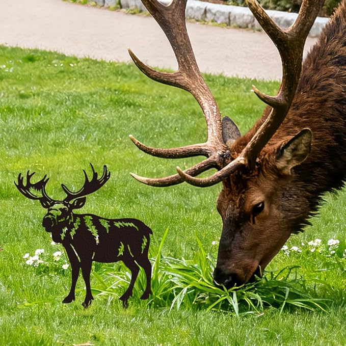 WADORN Deer Metal Decorative Garden Stakes, Elk Funny Metal Outdoor Statues Black Elk Deer Silhouette Ornament Gifts Funny Animal Deer Outdoor Decor for Yard Garden Patio Lawn Walkways Ornaments