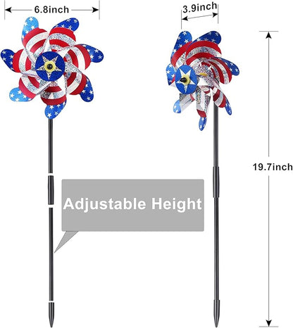 BATTIFE Reflective Pinwheels for Yard and Garden, Pre-Installed Sparkly Blind Birds Pin Wheel, Scare Birds & Animal Away Wind Spinner, 10 Pack (American Flags)