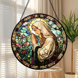 Funoasis Stained Glass Window Hanging 6.3 Inches Suncatcher - The Virgin Mary Prays in The Garden Ornaments Sun Catcher Home Decor Women Birthday