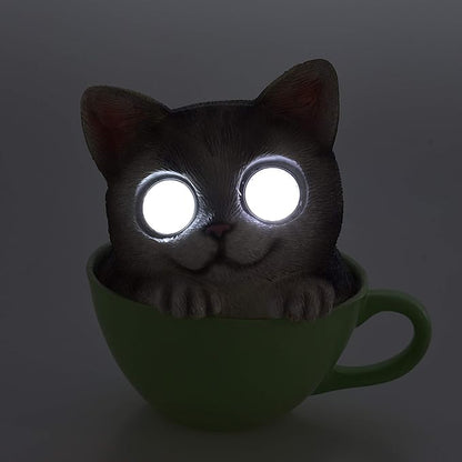 Blazin Cat in Cup Solar Garden Decorations Figurine | Outdoor LED Decor Figure | Light Up Decorative Statue Accents for Yard, Patio, Lawn, or Deck | Great Housewarming Gift Idea (Brown, 1 Pack)