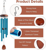 Aluminum Wind Chimes for Outdoor Garden and Yard with Soothing Deep Tones, Creates a Peaceful Ambiance with Sophisticated Wind Catcher, Ideal Calming Gift for Families (Blue, 37 Inches)