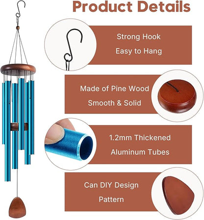 Aluminum Wind Chimes for Outdoor Garden and Yard with Soothing Deep Tones, Creates a Peaceful Ambiance with Sophisticated Wind Catcher, Ideal Calming Gift for Families (Blue, 37 Inches)