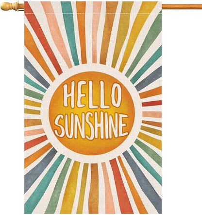 BLKWHT Hello Sunshine Summer House Flag 28 x 40 Vertical Double Sided Colorful Farmhouse Holiday Outside Decorations Burlap Yard Flag BW643-40