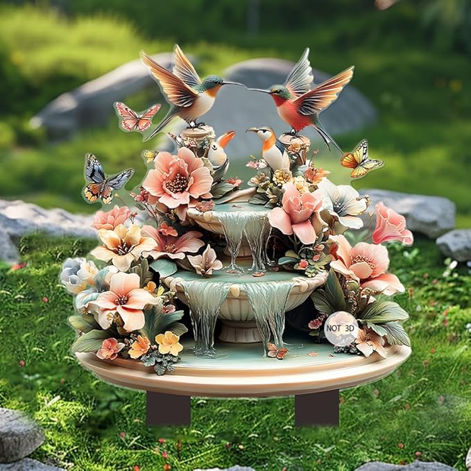 Hummingbird Flowing Water Garden Stake Decor, Butterfly Acrylic 2D Garden Decoration,Sculptures Ornament Garden Accessories for Outdoor Indoor Yard Lawn Pot Plants (Style A)