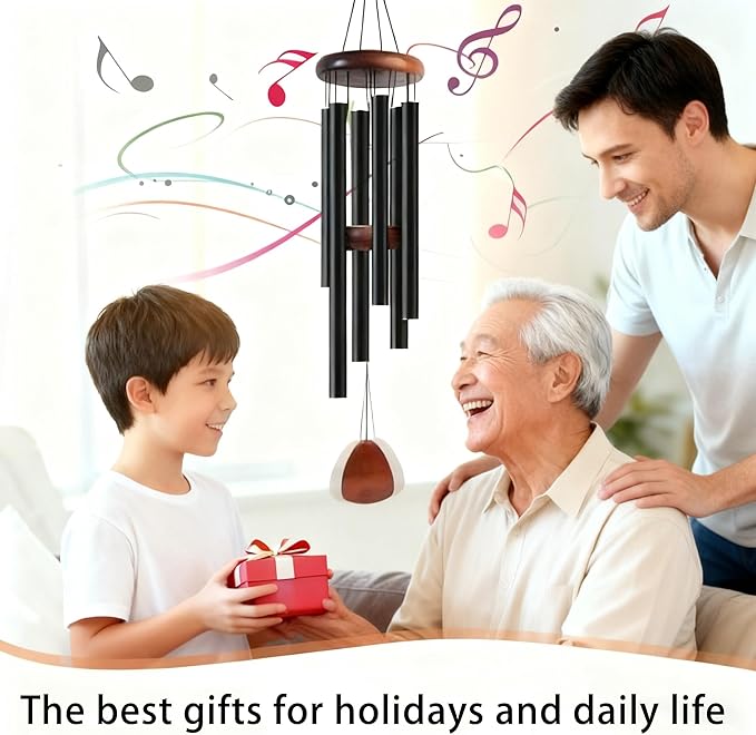 26 Inch Black Wind Chimes for Outside, Soft Tone Metal Wind Chimes for Garden Decor, Small to Medium Outdoor Chimes for Patio, Balcony, Housewarming Gift