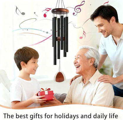 26 Inch Black Wind Chimes for Outside, Soft Tone Metal Wind Chimes for Garden Decor, Small to Medium Outdoor Chimes for Patio, Balcony, Housewarming Gift