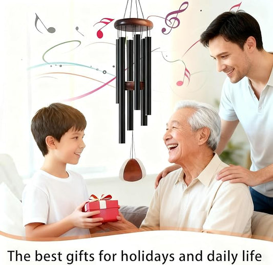26 Inch Black Wind Chimes for Outside, Soft Tone Metal Wind Chimes for Garden Decor, Small to Medium Outdoor Chimes for Patio, Balcony, Housewarming Gift