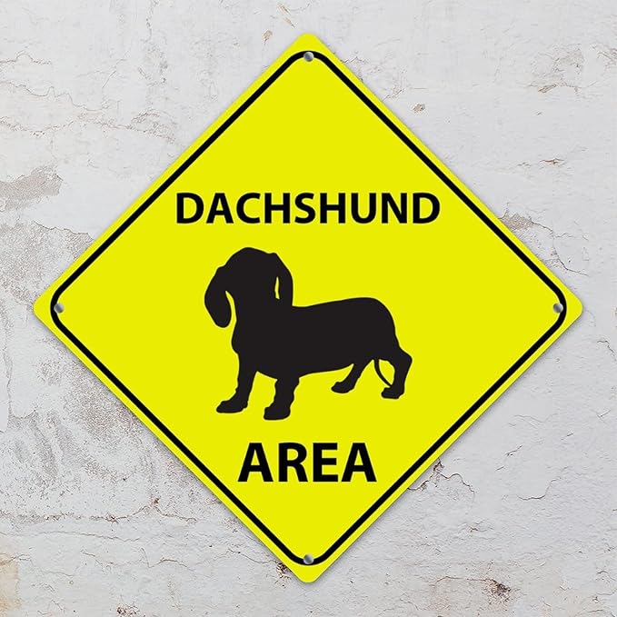 Dachshund Area Xing Caution Crossing Sign Dachshund Dog Metal Tin Sign Warning Sign Novelty Road Fence Yard Wall Decor For Indoor Outdoor Highway10x10in