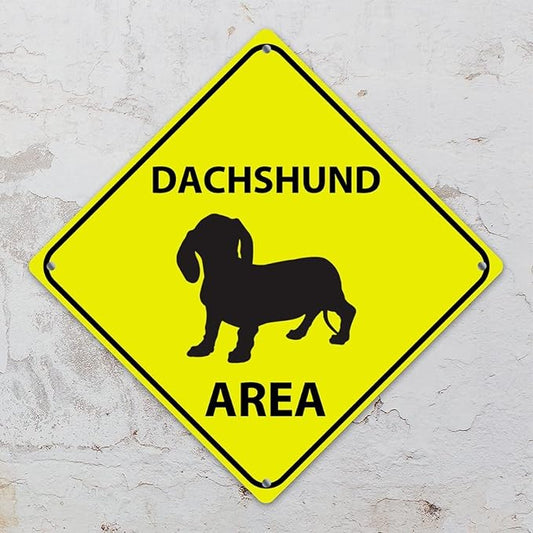 Dachshund Area Xing Caution Crossing Sign Dachshund Dog Metal Tin Sign Warning Sign Novelty Road Fence Yard Wall Decor For Indoor Outdoor Highway10x10in