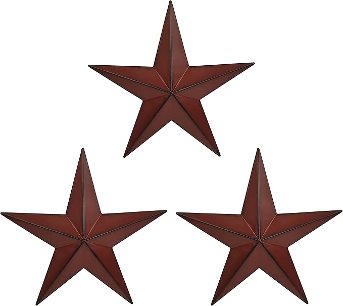 VIVICOMFY 12" Metal Barn Star Wall Decor-American Flag Stars for Outside Or Inside of House-Iron Texas Metal Star Rustic Vintage Western Country Home Farmhouse Wall Art Decorations (Set of 3)