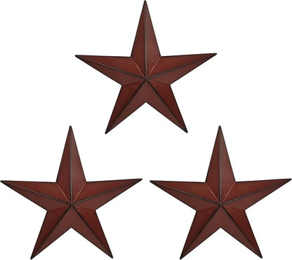 VIVICOMFY 12" Metal Barn Star Wall Decor-American Flag Stars for Outside Or Inside of House-Iron Texas Metal Star Rustic Vintage Western Country Home Farmhouse Wall Art Decorations (Set of 3)