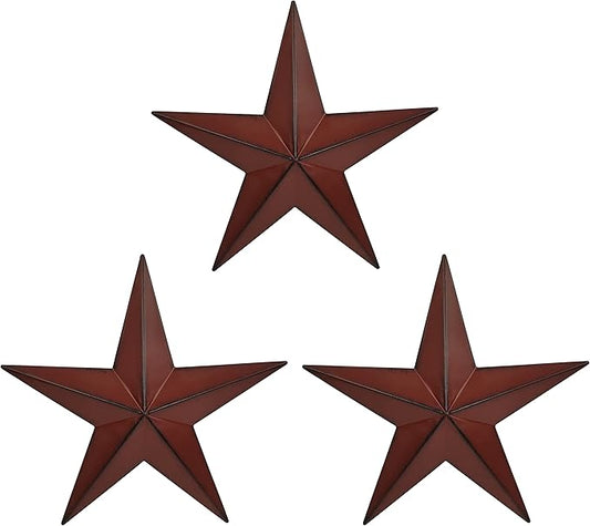 VIVICOMFY 12" Metal Barn Star Wall Decor-American Flag Stars for Outside Or Inside of House-Iron Texas Metal Star Rustic Vintage Western Country Home Farmhouse Wall Art Decorations (Set of 3)