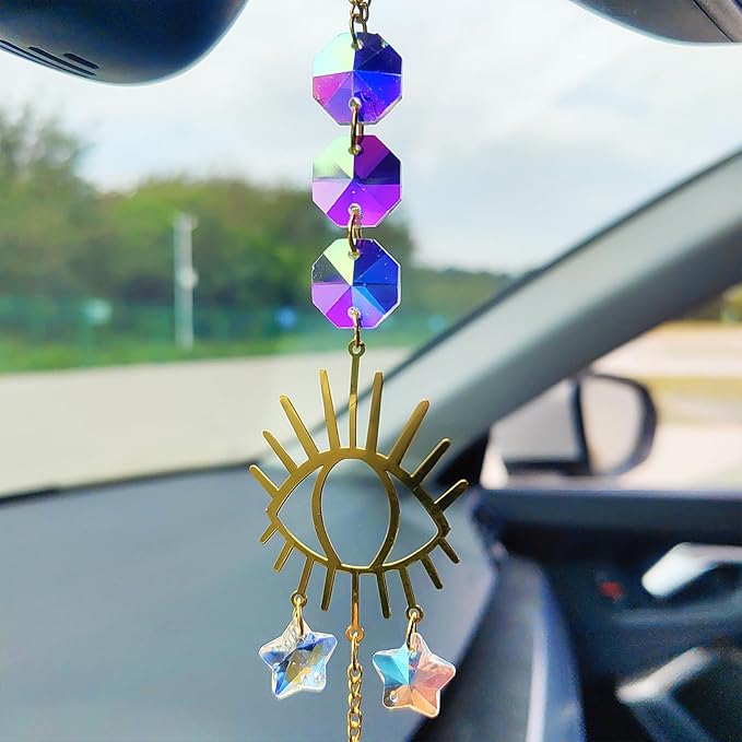 Crystal Sun Catcher Rear View Mirror Accessories, Colorful Crystals Suncatcher Car Mirror Hanging Accessories Car Decor, Hanging Ornament for Window Home Garden etc.