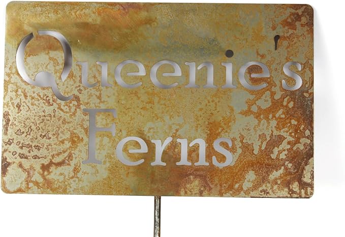 Classic Metal Garden Markers Clearance Items 20 to 33 Inches Tall (Queenie's Ferns 23", Naturally Rusted)