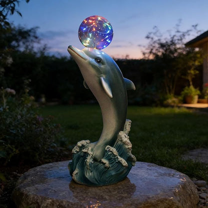 Solar Statue Outdoor,Dolphin Statue with Solar Globe Lights - Ideal Gifts for Dad, Mom or Birthdays, Beautifully Crafted Outdoor Garden Decorations to Wow Your Guests (Dolphin)