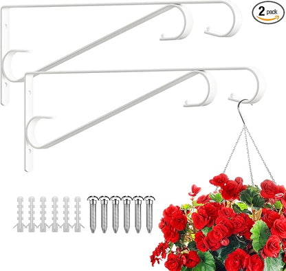 Plant Hangers Outdoor，2 Pack 15.4 Inch Hanging Plant Hooks,Heavy Duty Wall Plant Hanger,Plant Hanger Bracket for Bird Feeders, Planters, Lanterns, Wind Chimes, Wihte