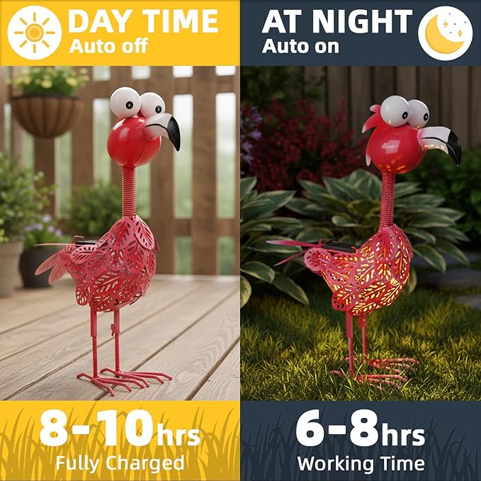 Pink Flamingo Garden Statue, Solar Flamingo Outdoor Decor,17 Inches Yard Flamingos for Outside, Pink Flamingos Statue for Garden, Yard, Patio, Lawn, Porch, Garden Flamingo Gift