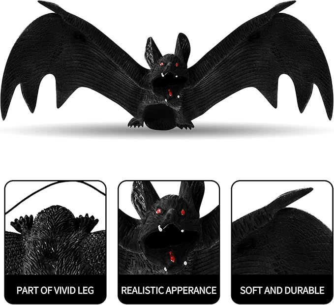 MGparty Halloween Hanging Bats 24 Pcs Realistic Scary Rubber Bats for Halloween Outdoor Indoor Yard Home Window Door Wall Decorations Halloween Party Decorations with 5 Size