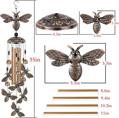 Bronze Bee Wind Chimes - Garden, Home & Patio, Balconies, Room, Indoor, Outdoor Decoration, Bee Decor, Outdoor Bees Wind Catcher, Memorial Wind Bells Gifts for Mom & Women