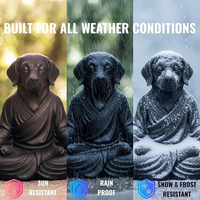 OLOMA Zen Meditating Dog Garden Statue Solid Concrete Stone Sculpture with Protective Resin Coating Durable Heavy Outdoor Indoor Decorative Accent for Lawn Patio Spiritual Meditation Space Display