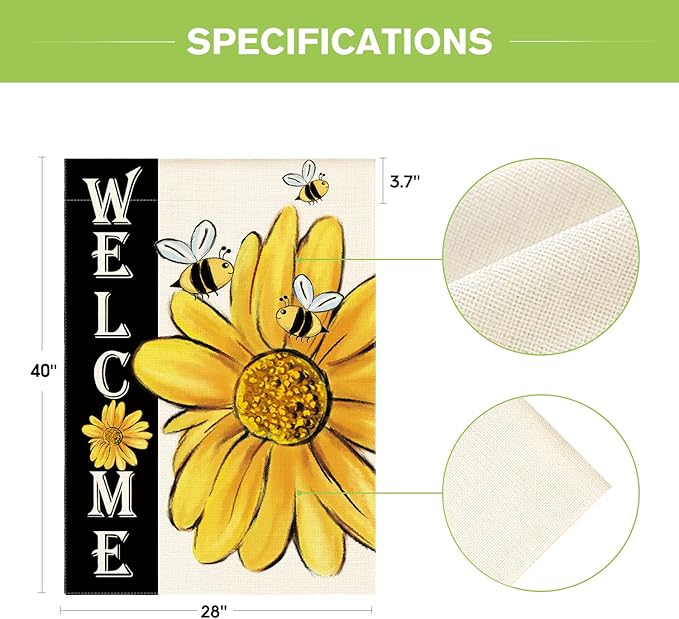 AVOIN colorlife Spring Summer Bee Sunflower House Flag 28x40 Inch Double Sided, Welcome Holiday Yard Outdoor Decoration