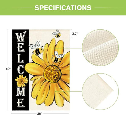 AVOIN colorlife Spring Summer Bee Sunflower House Flag 28x40 Inch Double Sided, Welcome Holiday Yard Outdoor Decoration
