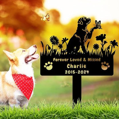 Custom Rottweiler Dog Memorial Grave Marker,Personalized Metal Flora Dog Memorial Stake,Dog Memorial Plaque Burial Stake Engraved Sign,Sympathy Grave Stake for Lost Dog,Dog Headstone