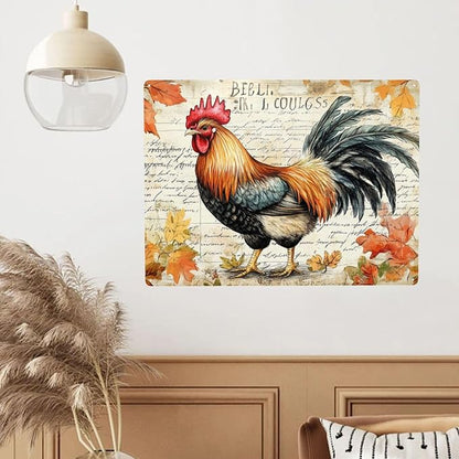 Retro Metal Signs Rooster and Manuscript,Rustic Tin sign Wall Art for Farmhouse & Vintage Decor for farm,Yard,cafe,Patio,home,Exquisite artistic plaque,Decorative posters,6X8 inch