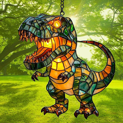 Cute Chibi T-rex Acrylic Suncatcher Stained Glass Effect Window Car Hanging Christmas Ornament Indoor Outdoor Decor Garden Sun Catcher Panel for Dinosaur Lover for Women Mom Grandma
