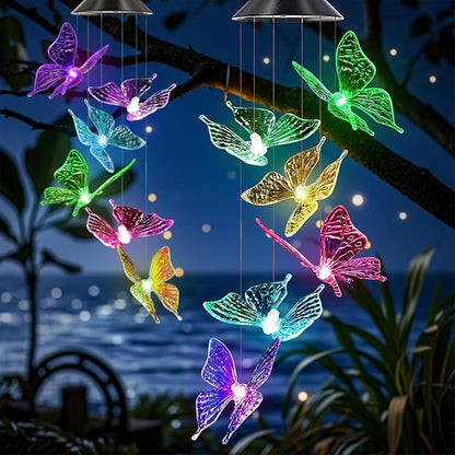 Solar Wind Chimes Outdoor Color Changing Lights,Solar Butterfly Gift for Women Mom Grandma,Waterproof Outdoor Solar Powered Lights for Garden Patio Yard Home Decor