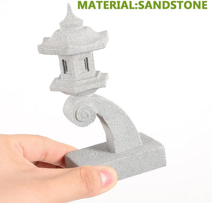 OSALADI Miniature Japanese Lantern Pagoda Figurines Asian Sandstone Tower Statue Fish Tank Aquarium Ornament Fairy Garden Accessories Zen Terrarium Bonsai Decorations