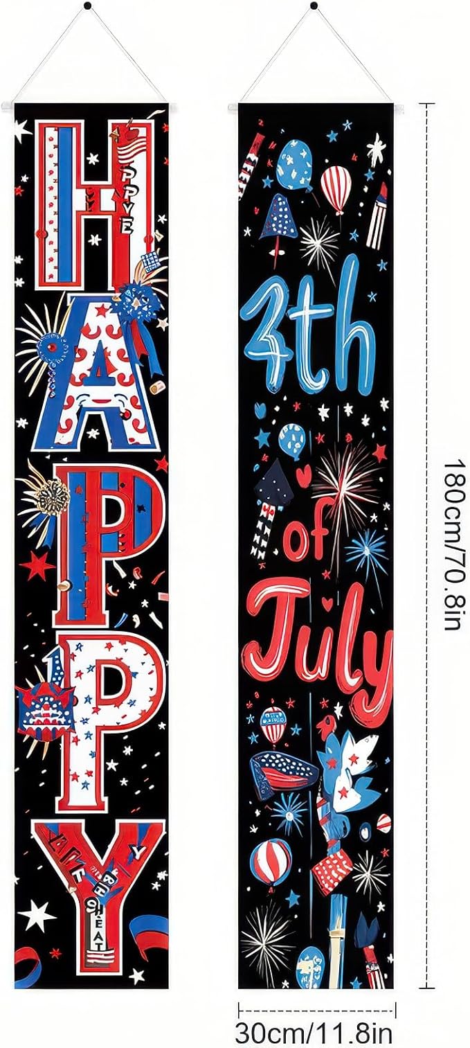 BlissYard 4th of July Decorations 2Pcs Patriotic Decor Door Banner American Flag USA Banners Hanging Porch Signs for Memorial Veterans Labor Independence Day for Front Decor Yard Indoor Outdoor Supplies