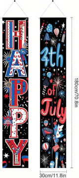 BlissYard 4th of July Decorations 2Pcs Patriotic Decor Door Banner American Flag USA Banners Hanging Porch Signs for Memorial Veterans Labor Independence Day for Front Decor Yard Indoor Outdoor Supplies