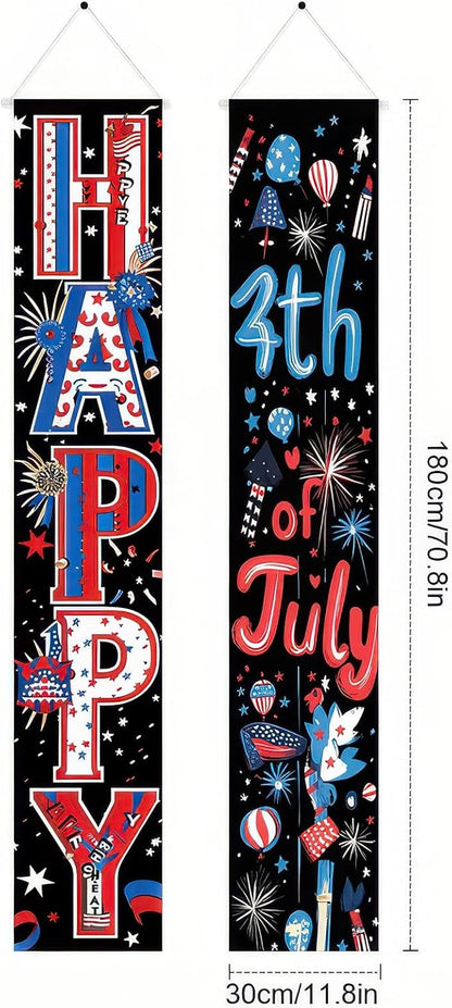BlissYard 4th of July Decorations 2Pcs Patriotic Decor Door Banner American Flag USA Banners Hanging Porch Signs for Memorial Veterans Labor Independence Day for Front Decor Yard Indoor Outdoor Supplies