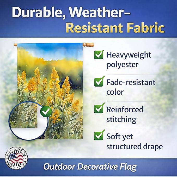 Caroline's Treasures Nebraska Goldenrod in Watercolor House Flag Large Porch Sleeve Pole Decorative Outside Yard Banner Artwork Wall Hanging, Polyester, House Size, Multicolor