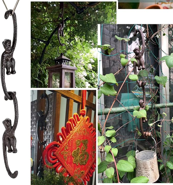 OwnMy Set of 4 Heavy Duty Cast Iron S Monkey Hooks - 8 Inch Decorative Metal Hanging Hooks S Shaped Hanging Brackets for Garden, Indoor Outdoor Home Decor