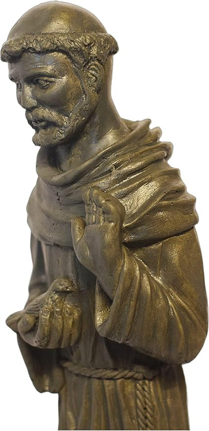 St Francis on Rock Base Stone Statue 25in Tall Sculpture Slate Color