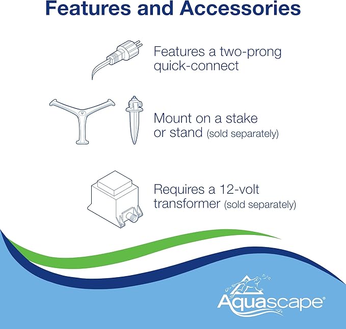 Aquascape 8-Watt Wide-Angle Submersible Warm White Underwater LED Light for Ponds & Water Features, 84077