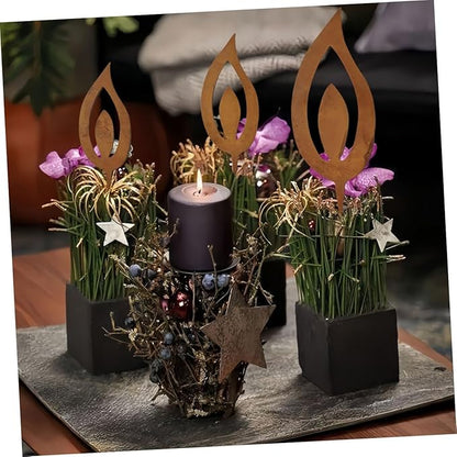 Cabilock 3pcs Metal Candle Flame Stake Rustic Iron Garden Decor for Outdoor Spaces Vintage Aesthetic Lighting for Patios and Gardens Weather-Resistant Design